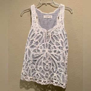 Abercrombie and Fitch Blue and White Islet Lace Tank